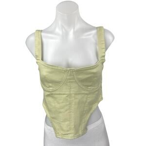 Zara Women's Green Sleeveless Bandeau Corset Bustier Denim Crop Tank Top Size M